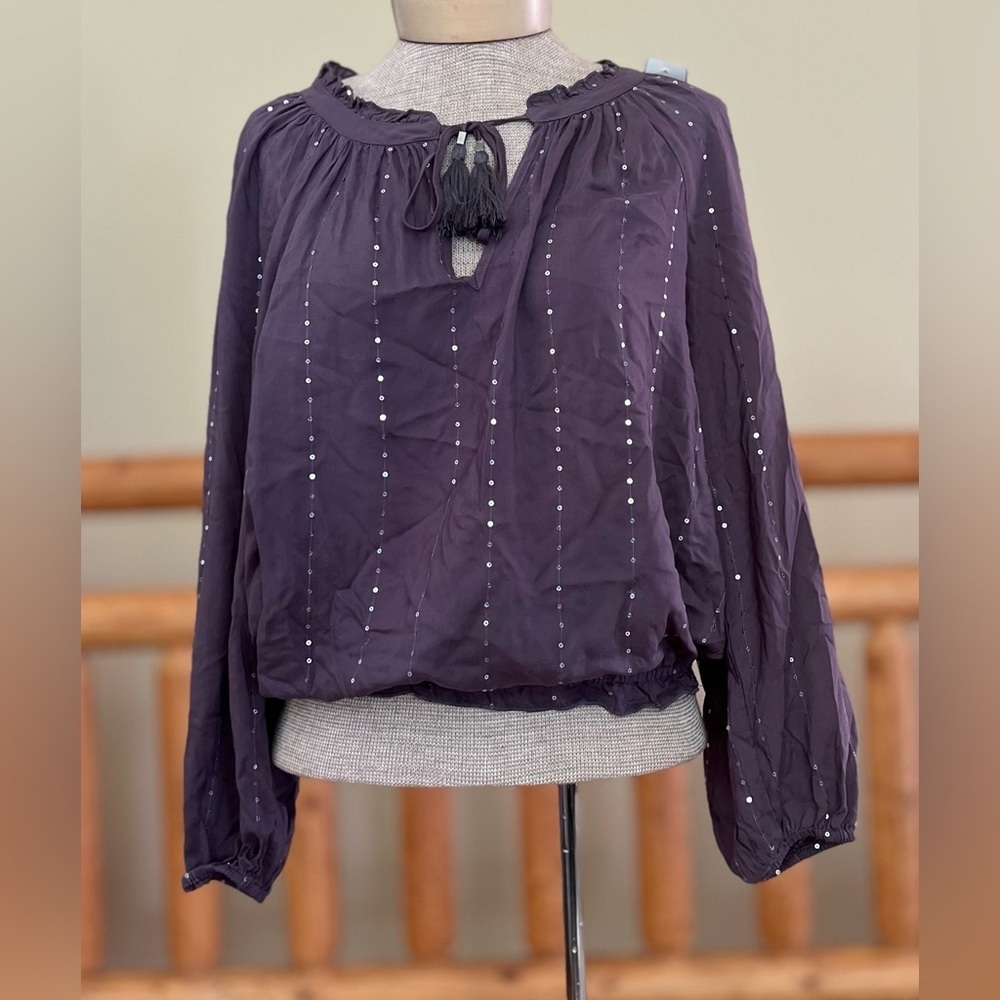 LOVESTITCH Embellished Boho Peasant Blouse – Size Small